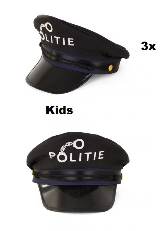 3x Politiepet met tekst politie voor kids