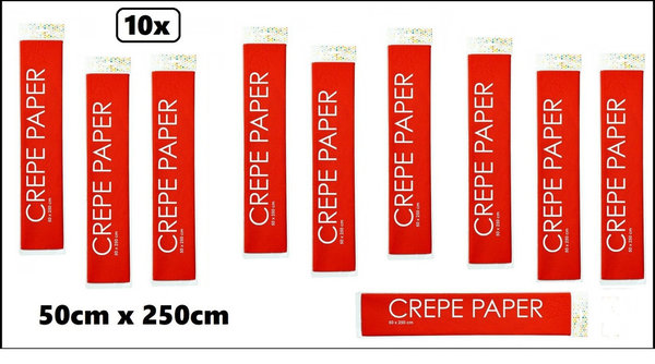 10x Crepe papier 50cm x 250cm rood
