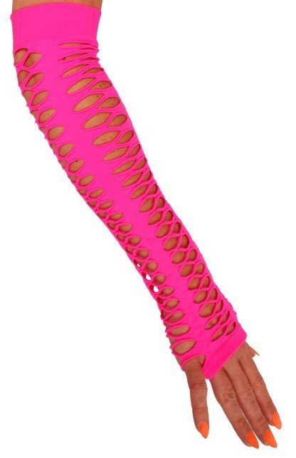 6x Handschoenen vingerloos grote gaten pink 40 cm