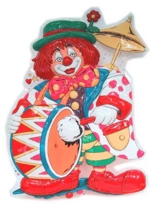 12x Clowndeco clown met dikke trom 55x40cm