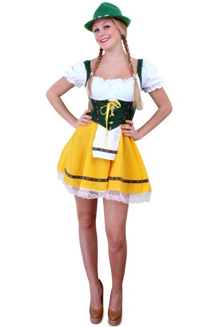 Tiroler jurk kort geel/groen mt.L-XL