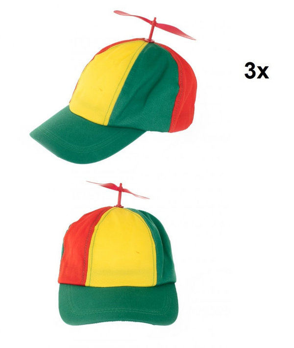 3x Baseball cap propeller rood/geel/groen