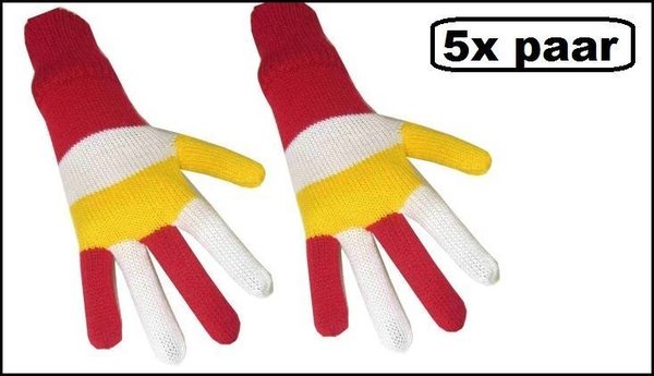 5x Paar handschoen rood/wit/geel