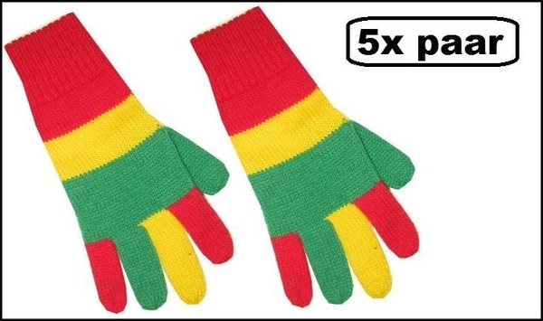 5x Paar handschoen rood/geel/groen