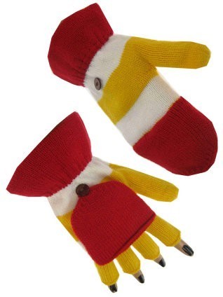 5x Vingerloze handschoen rood/wit/geel + kapje