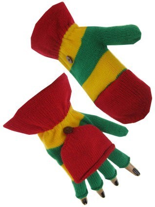 5x Vingerloze handschoen rood/geel/groen met kapje