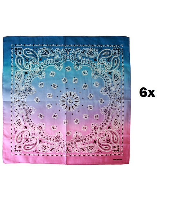 6x Zakdoek spectrum roze/paars/blauw 56 x 56 cm