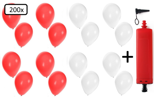 Ballonnen ( helium geschikt)  200x rood en wit + pomp