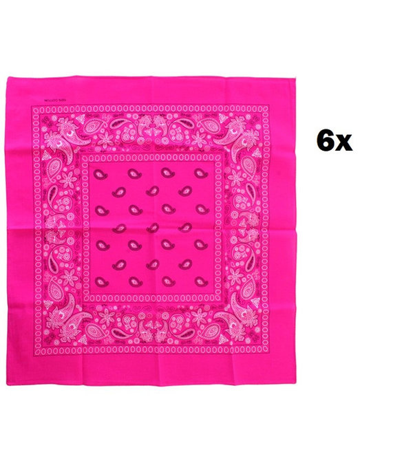 6x Zakdoek fluor roze met motief 53 x 53 cm