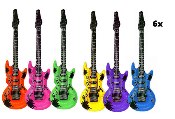6x Opblaasbare gitaar 90cm assortie kleuren