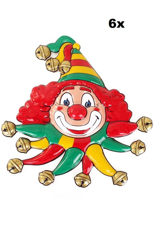 4x Wanddeco clown rood/geel/groen 50 x 55 cm.