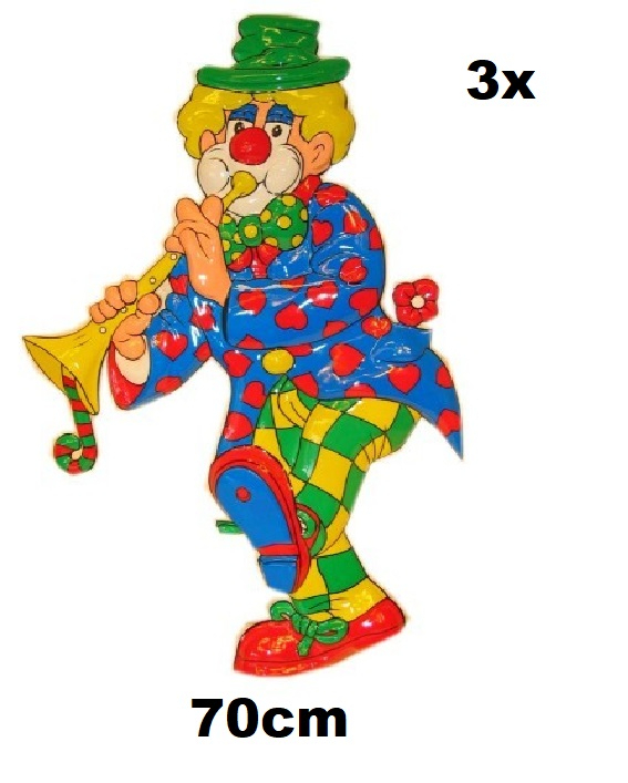 Wanddeco clown met trompet 70 cm