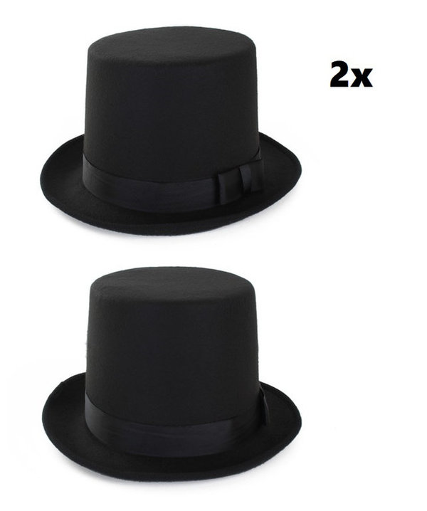 2x Hoge hoed zwart zware kwaliteit
