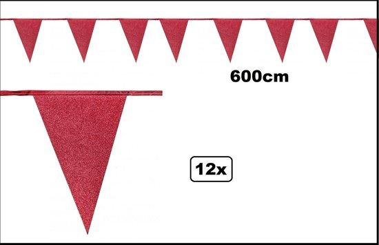 12x Vlaggenlijn glitter rood 600cm
