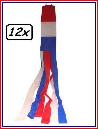 12x Windsock rood/wit/blauw mt.120 cm