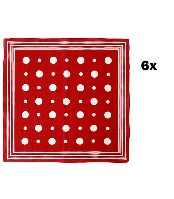 6x Zakdoek rood met witte bolletjes en strepen 56 x 56 cm