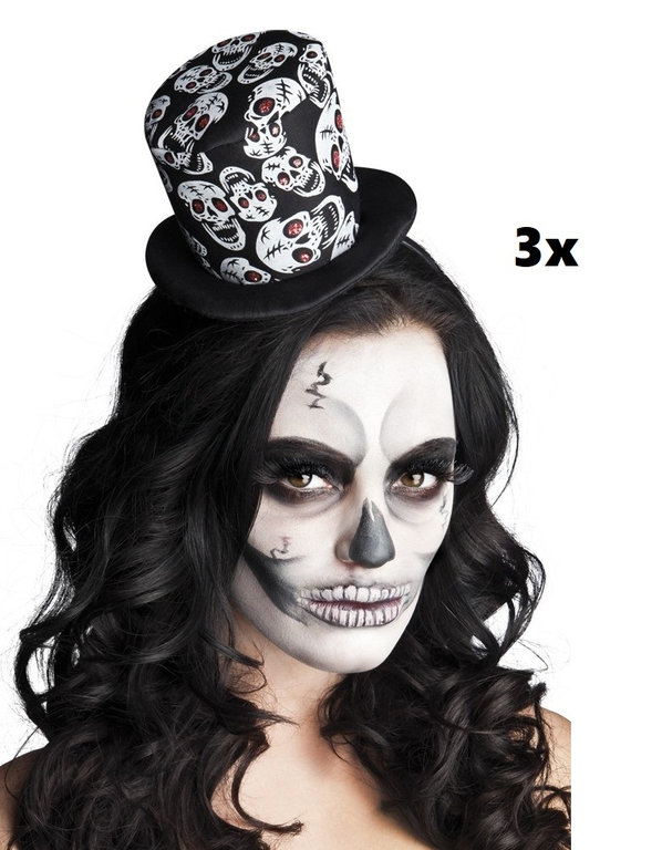 3x Tiara hoedje schedels zwart/wit