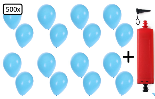 Ballonnen helium 500x lichtblauw + pomp