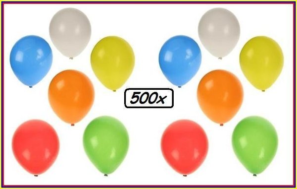 Ballonnen helium 500x assortie kleuren + pomp