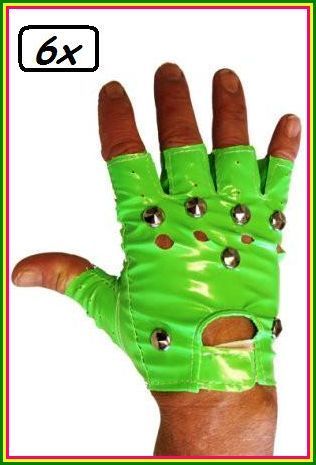 6x Punk handschoen fluor groen