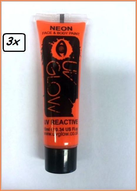3x Neon Face & Body Paint 10 ml Oranje