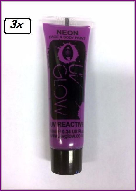 3x Neon Face & Body Paint 10 ml Paars