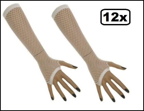 12x Nethandschoenen lang vingerloos wit