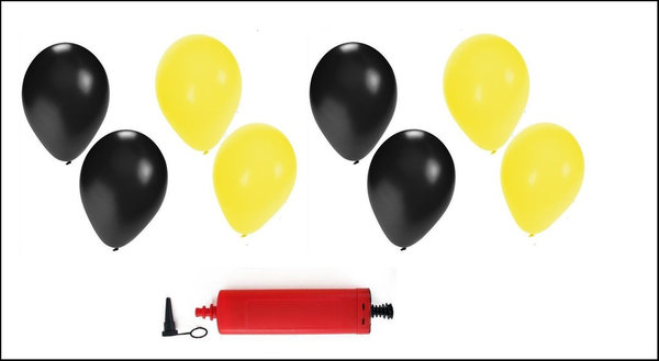 Ballonnen ( helium geschikt)  200x zwart en geel + pomp