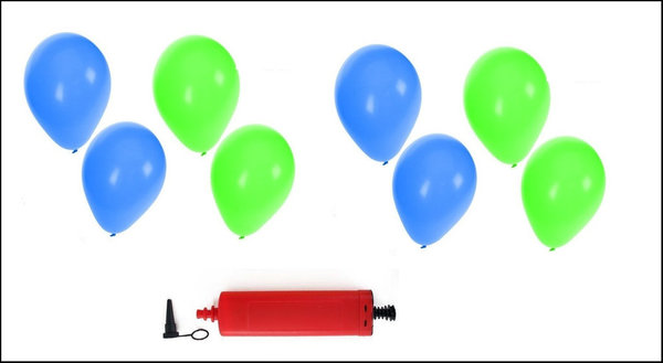 Ballonnen helium 200x groen en blauw + pomp