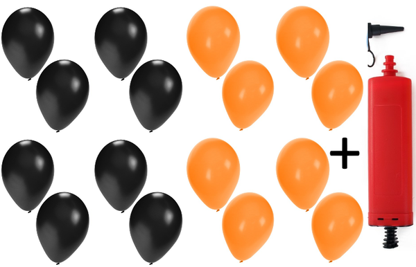Ballonnen ( helium geschikt) 200x oranje en zwart + pomp