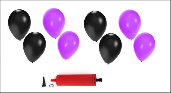 Ballonnen ( helium geschikt)  200x paars en zwart + pomp