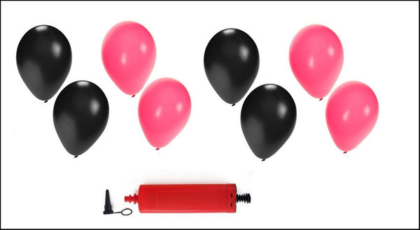 Ballonnen ( helium geschikt)  200x pink en zwart + pomp