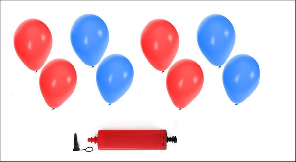Ballonnen ( helium geschikt)  200x rood en blauw + pomp