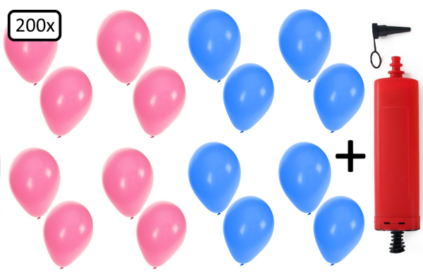Ballonnen ( helium geschikt)  200x blauw en roze + pomp