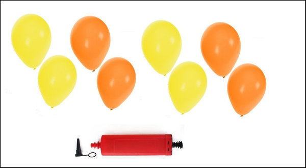 Ballonnen helium 200x geel en oranje + pomp