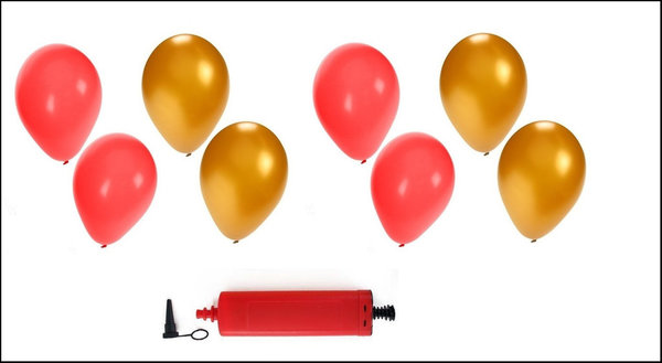 Ballonnen ( helium geschikt)  200x rood en goud + pomp