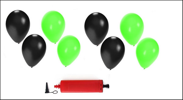 Ballonnen helium 200x groen en zwart + pomp