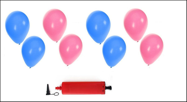 Ballonnen helium 200x lichtblauw en roze + pomp