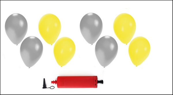 Ballonnen ( helium geschikt)  200x zilver en geel + pomp
