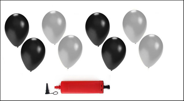 Ballonnen ( helium geschikt)  200x zilver en zwart + pomp