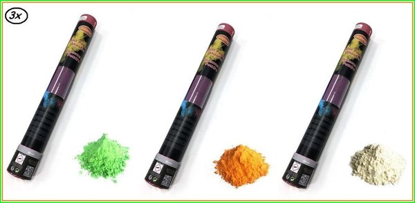 3x Color Powder Shooter 40 cm ass.groen/oranje/wit