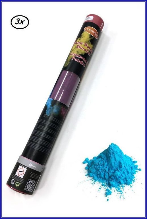 3x Color Powder Shooter 40 cm blauw