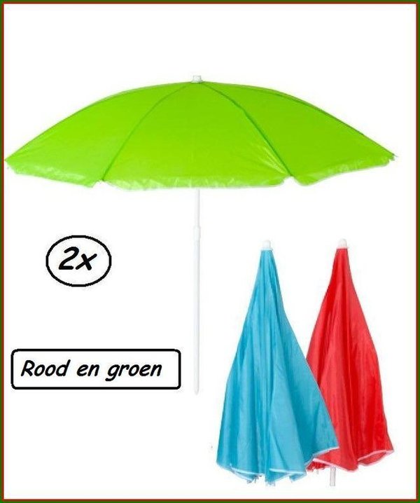 2x Strand parasol 140cm rood en groen