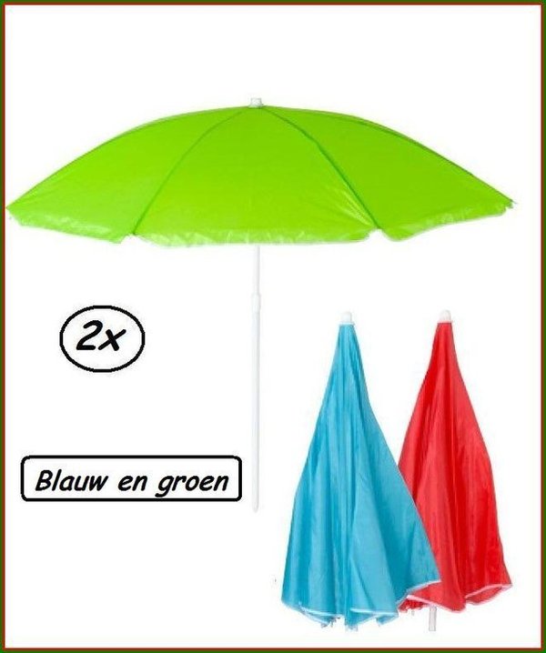 2x Strand parasol 140cm blauw en groen