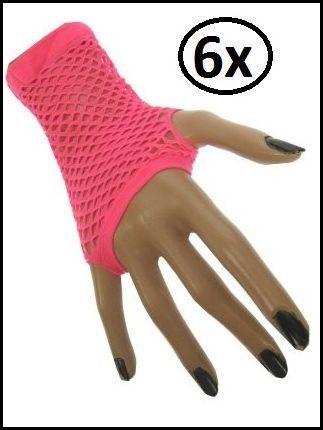 6x Nethandschoenen kort vingerloos fluor pink
