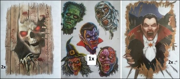 5x Halloween raamstickers Creepy Faces