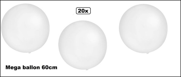 20x Reuze Ballon 60 cm wit