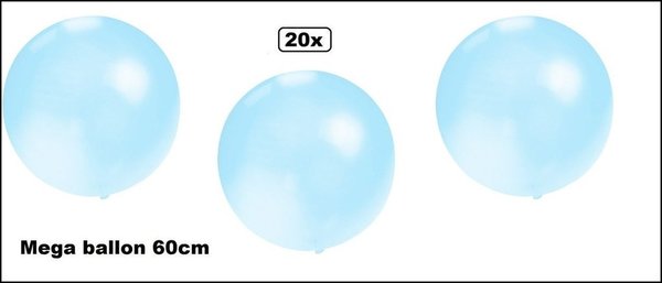20x Reuze Ballon 60 cm licht blauw