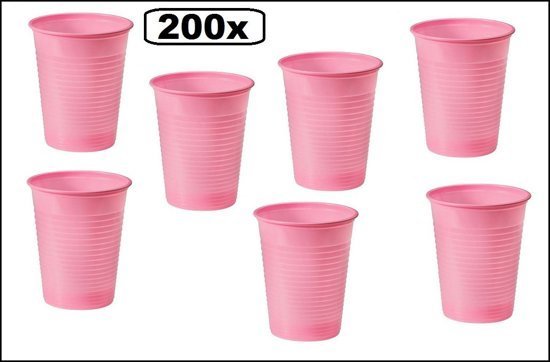 200x Bekers roze plastic
