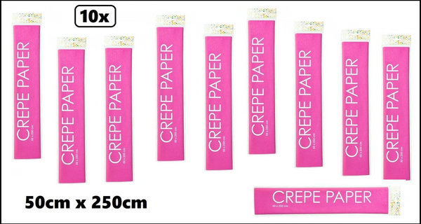 10x Crepe papier 50cm x 250cm hard roze